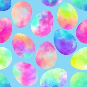 Watercolor Easter Eggs on light blue