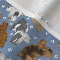 Tiny Trotting assorted Lhasa Apso and paw prints - faux denim