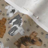 Tiny Trotting assorted Lhasa Apso and paw prints - faux linen