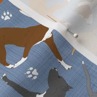 Trotting American Staffordshire Terriers - faux denim