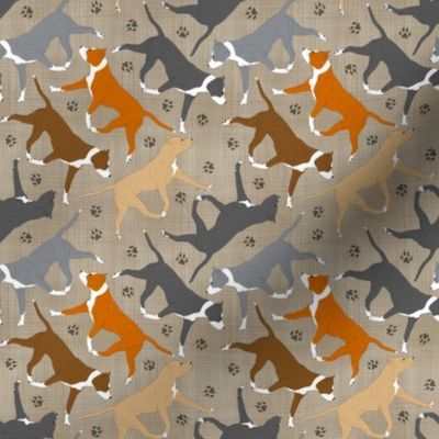 Tiny Trotting American Staffordshire Terriers - faux linen