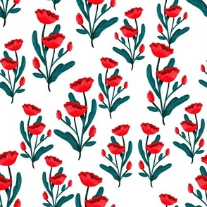 Fall Florals - Medium - Pink Poppies on White