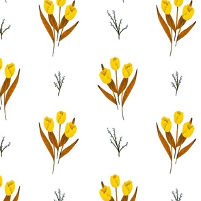 Fall Florals - Medium - Simple Yellow Flowers on White