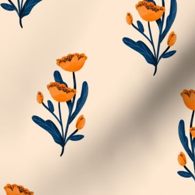 Fall Florals - Medium - Simple Poppies on Peach