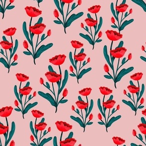 Fall Florals - Medium - Pink Poppies on Pink