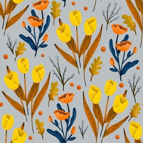 Fall Florals - Large - Warm Tones on Grey