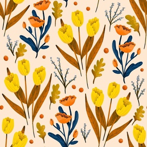 Fall Florals - Large - Warm Tones on Peach