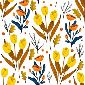 Fall Florals - Large - Warm Tones on White
