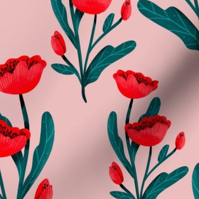 Fall Florals - Large - Pink Poppies on Pink