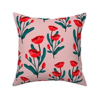 Fall Florals - Large - Pink Poppies on Pink