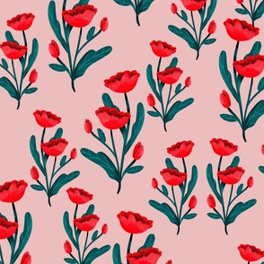 Fall Florals - Large - Pink Poppies on Pink