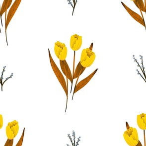 Fall Florals - Large - Simple Yellow Flowers on White