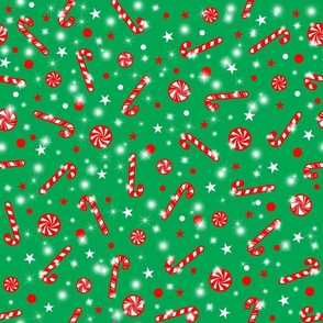 Peppermint Candies and Candy Canes Red on Green