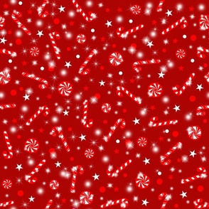 Peppermint Candies and Candy Canes Red on Dark Red