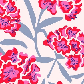 Rhododendron Floral Botanical in Fuchsia Red Blue - Special Request: LIGHTER Background - LARGE Scale - UnBlink Studio by Jackie Tahara
