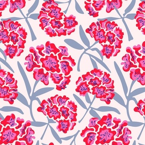 Rhododendron Floral Botanical in Fuchsia Red Blue - Special Request: LIGHTER Background - MEDIUM Scale - UnBlink Studio by Jackie Tahara