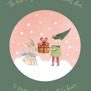 27x36 elf and bunny christmas cheer gren bg