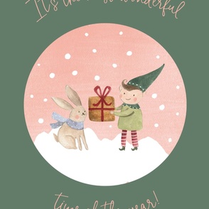 27x36 blanket elf and bunny wonderful time of year green bg