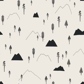 Mountain Peak & Pine Landscape x Fog & Charcoal