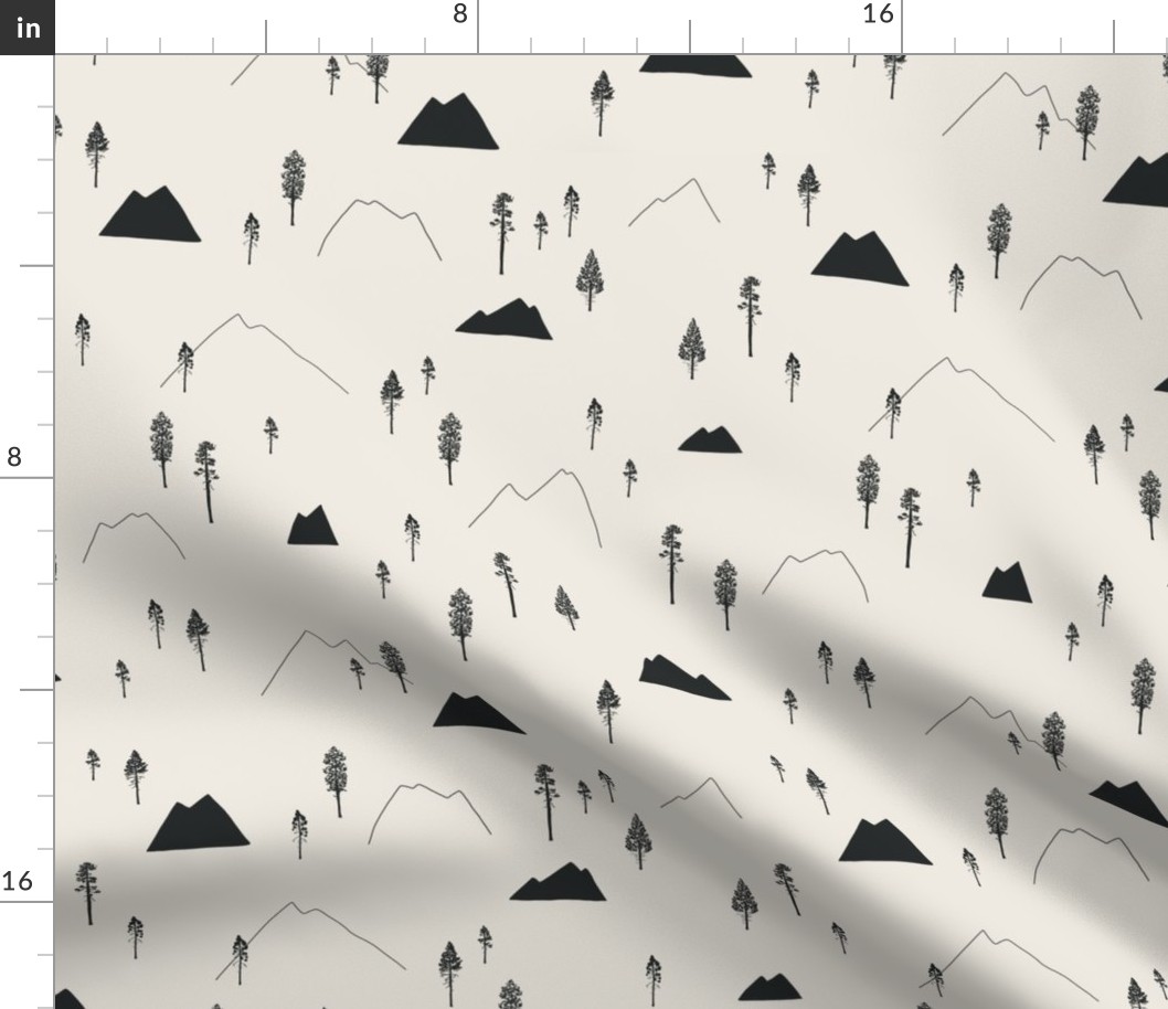 Mountain Peak & Pine Landscape x Fog & Charcoal