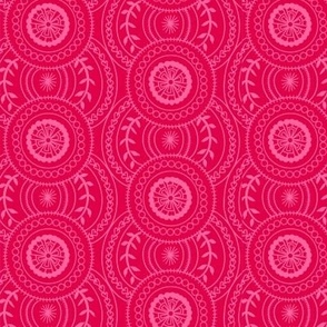 Faux Italian lace pink on cherry red