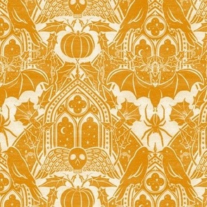 Gothic Halloween Damask - small - marigold and cream 