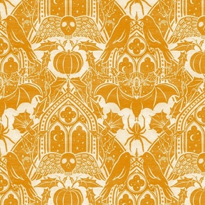 Gothic Halloween Damask - large - marigold and cream