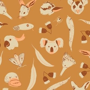 Cute Australian Animal Faces / Sepia / Large scale