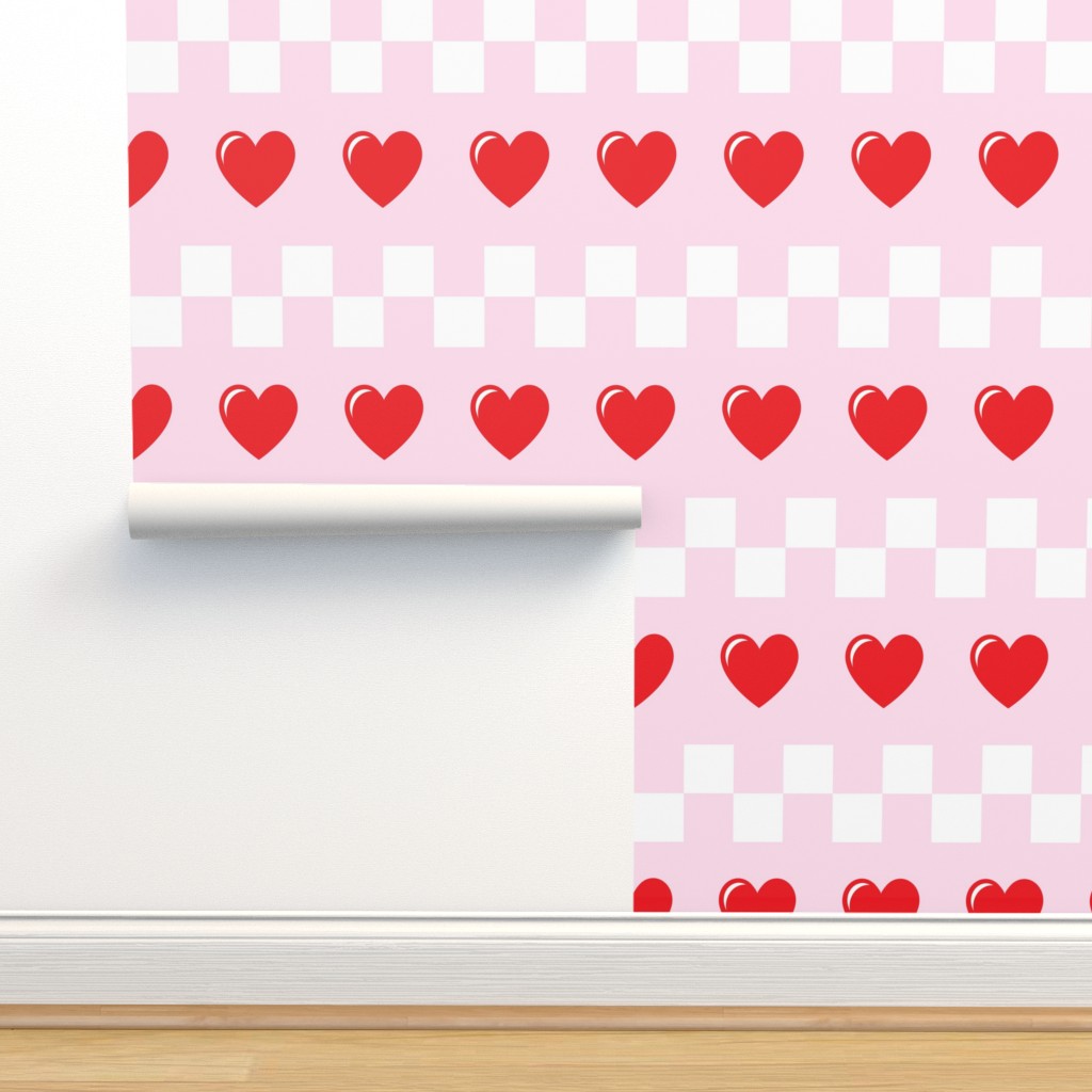 Lovecore heart is a chess Red on pink Wallpaper | Spoonflower