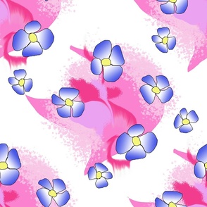 Blue Flowers On Pink