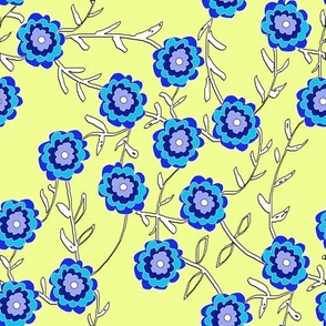 Blue Flowers on Yellow