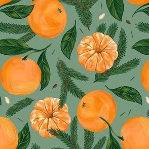 Tangerines are under the christmas tree