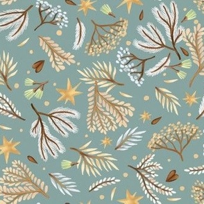 Forest and stars on a light blue background