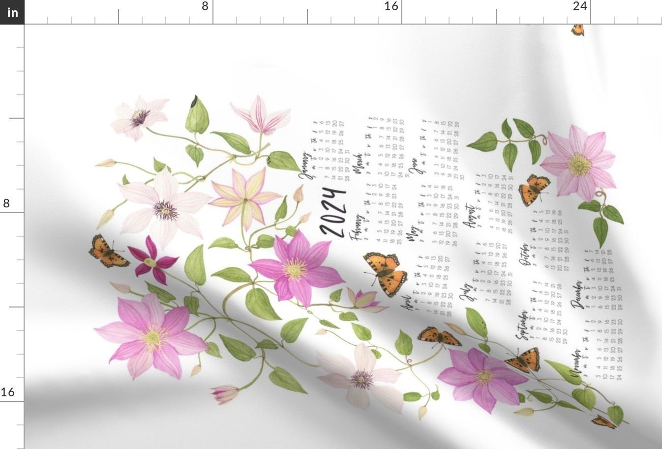 Clematis Garden 2024 Tea Towel Calendar