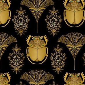 Golden Scarabs Black Background