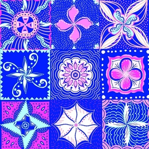 Fuschia Pink and blue retro mandala tiles 24” blocks
