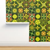 Onyx, yellow and orange, mandala tiles, boho, large 24” block