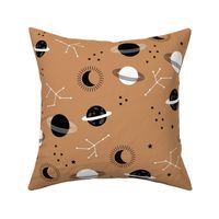 Planetarium and constellation galaxy sweet minimalist planets stars and moon universe theme boho nursery pastel caramel brown sienna black and white LARGE