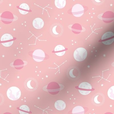Planetarium and constellation galaxy sweet minimalist planets stars and moon universe theme boho nursery pink girls