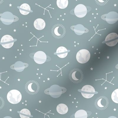 Planetarium and constellation galaxy sweet minimalist planets stars and moon universe theme boho nursery cool moody blue