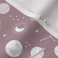 Planetarium and constellation galaxy sweet minimalist planets stars and moon universe theme boho berry mauve