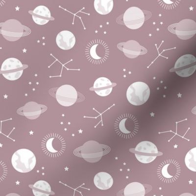 Planetarium and constellation galaxy sweet minimalist planets stars and moon universe theme boho berry mauve