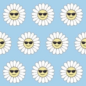 Cool emoji daisies on blue