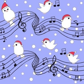 Musical Christmas birdies on purple blue