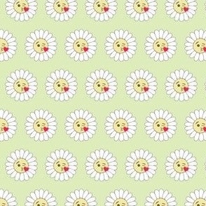 Emoji daisies blowing kisses on soft green small scale