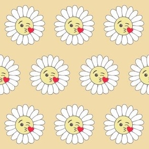 Emoji daisies blowing kisses on orange