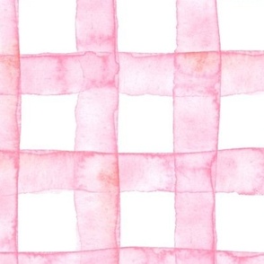 1´´ wide pink stripe Lovecore buffalo check gingham pink watercolor on white