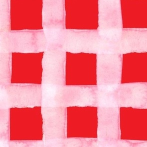 1´´ wide pink stripe Lovecore buffalo check gingham pink watercolor on red