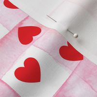 1´´ wide pink stripe Lovecore buffalo check gingham with hearts pink watercolor on white