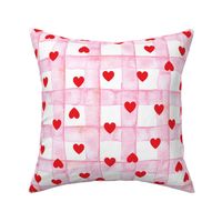 1´´ wide pink stripe Lovecore buffalo check gingham with hearts pink watercolor on white